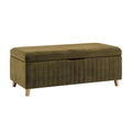 Sitzbank mit Stauraum 100 x 40 x 45 cm olivgrüner Textilbezug gerippter Polsterstil