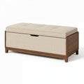 Sitzbank mit Stauraum 120 x 45 x 48 cm Webstoff Holz Beige Braun gepolstert