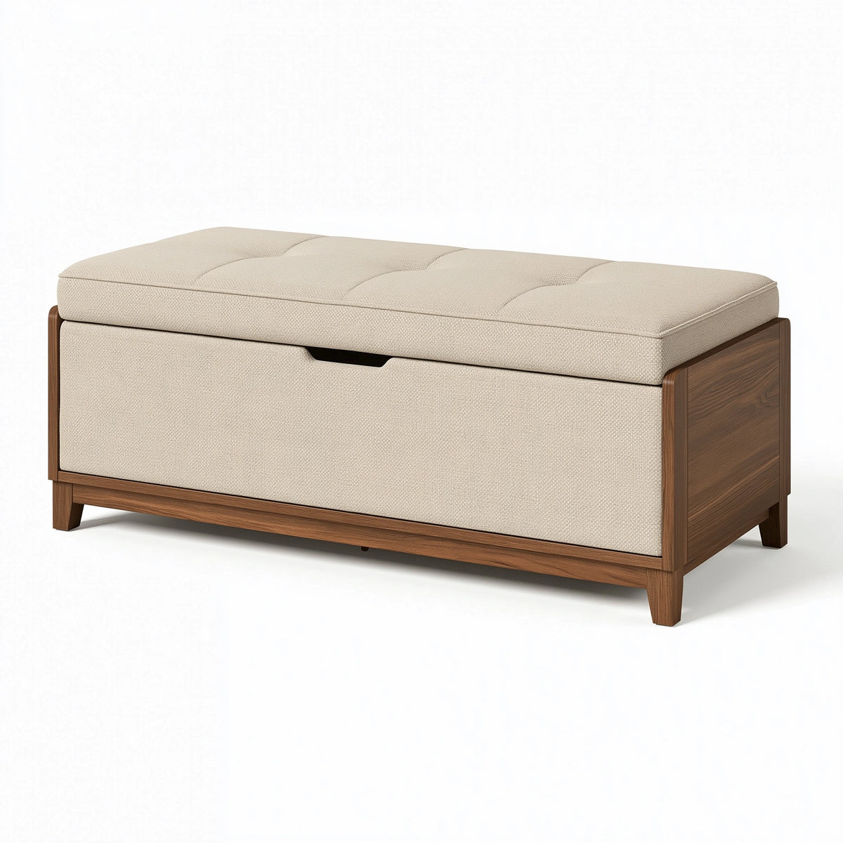 Sitzbank mit Stauraum 120 x 45 x 48 cm Webstoff Holz Beige Braun gepolstert