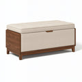 Sitzbank 120 x 45 x 50 cm Beige Braun - gepolsterte Aufbewahrungsbank mit Holzrahmen
