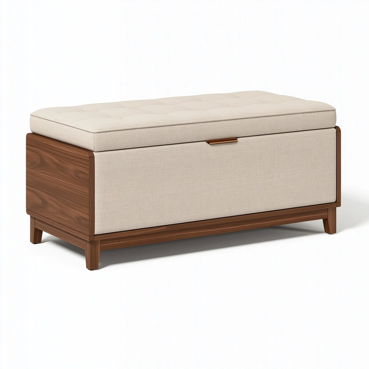 Sitzbank 120 x 45 x 50 cm Beige Braun - gepolsterte Aufbewahrungsbank mit Holzrahmen