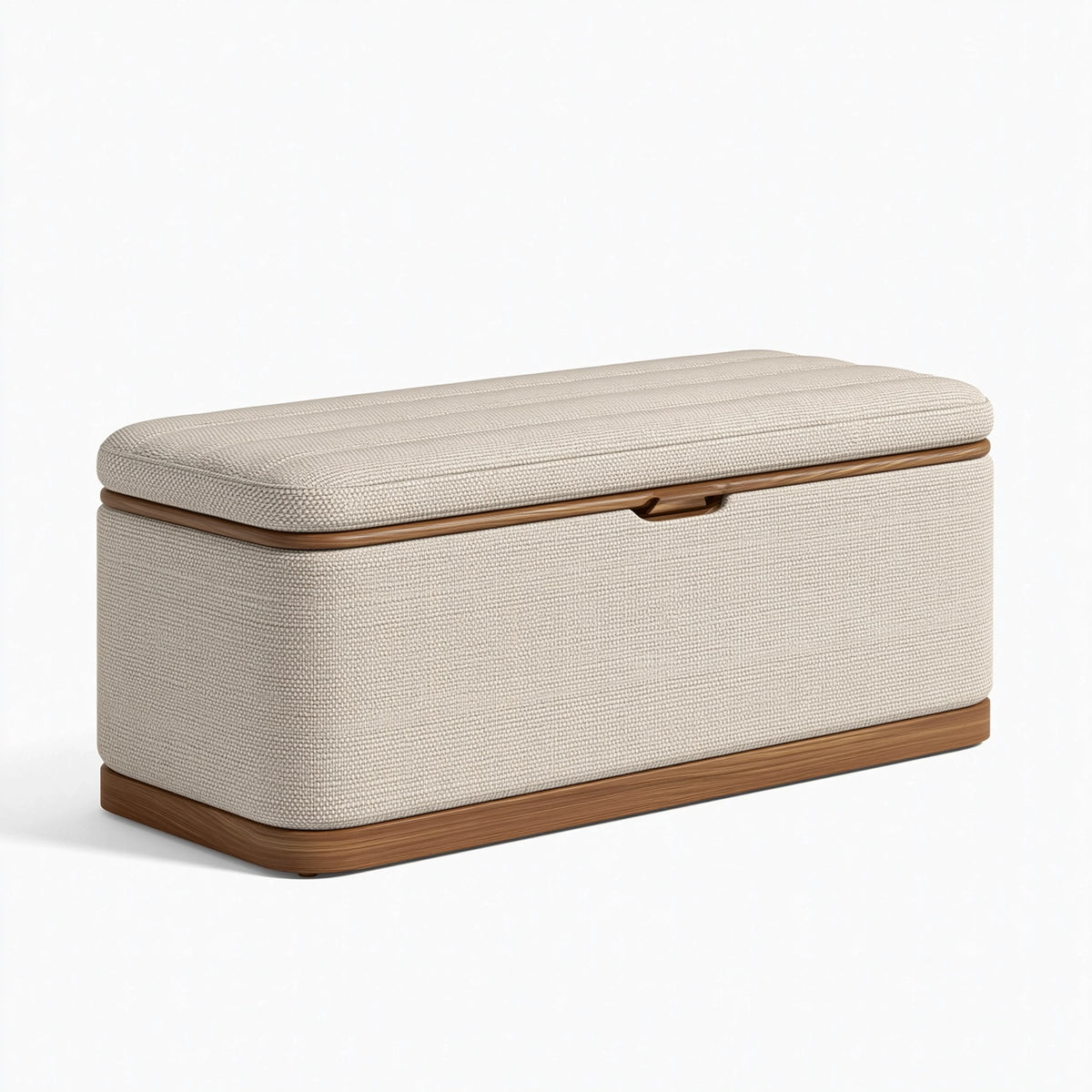 Sitzbank mit Stauraum 120 x 45 x 48 cm Strukturstoff Beige Holz Modern