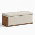Sitzbank mit Stauraum 100 x 45 x 48 cm Webstoff Beige Walnussholz-Optik gepolstert