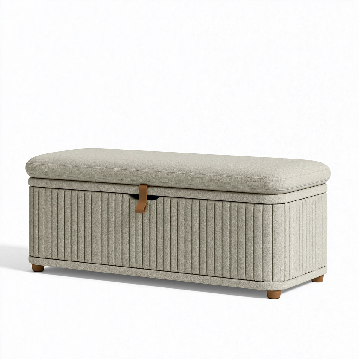 Sitzbank mit Stauraum 120 x 45 x 48 cm Textil Beige gepolstert geriffeltes Design