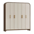 Kleiderschrank 280 x 60 x 220 cm Holzwerkstoff Creme Dunkelbraun mit 6 Türen im klassischen Stil