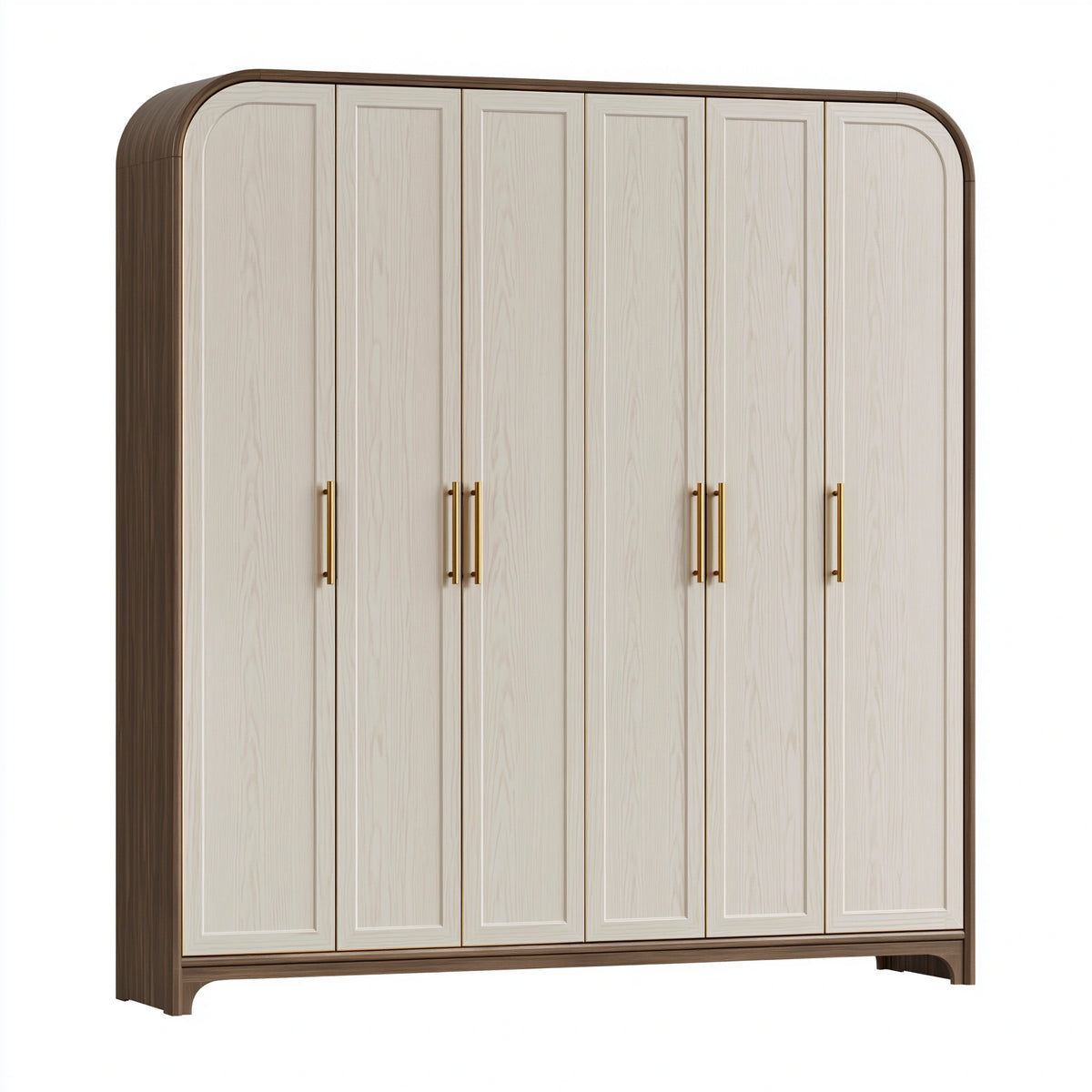 Kleiderschrank 280 x 60 x 220 cm Holzwerkstoff Creme Dunkelbraun mit 6 Türen im klassischen Stil