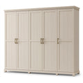 Kleiderschrank 300 x 60 x 220 cm Holz Cremeweiß Landhausstil mit 6 Türen