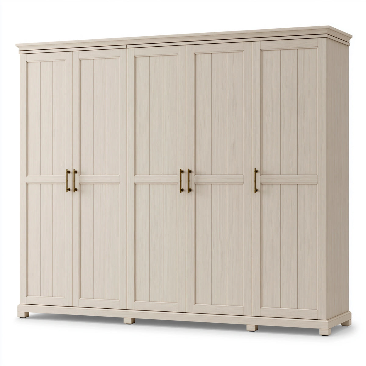 Kleiderschrank 300 x 60 x 220 cm Holz Cremeweiß Landhausstil mit 6 Türen