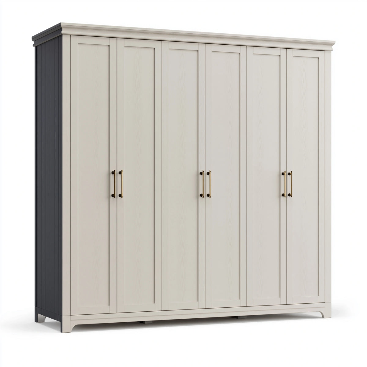 Kleiderschrank 300 x 60 x 220 cm Holzwerkstoff Weiß Anthrazit - sechstürig im Landhausstil