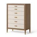 Kommode 80 x 45 x 140 cm in Braun Creme und Gold mit 6 Schubladen im klassischen Stil