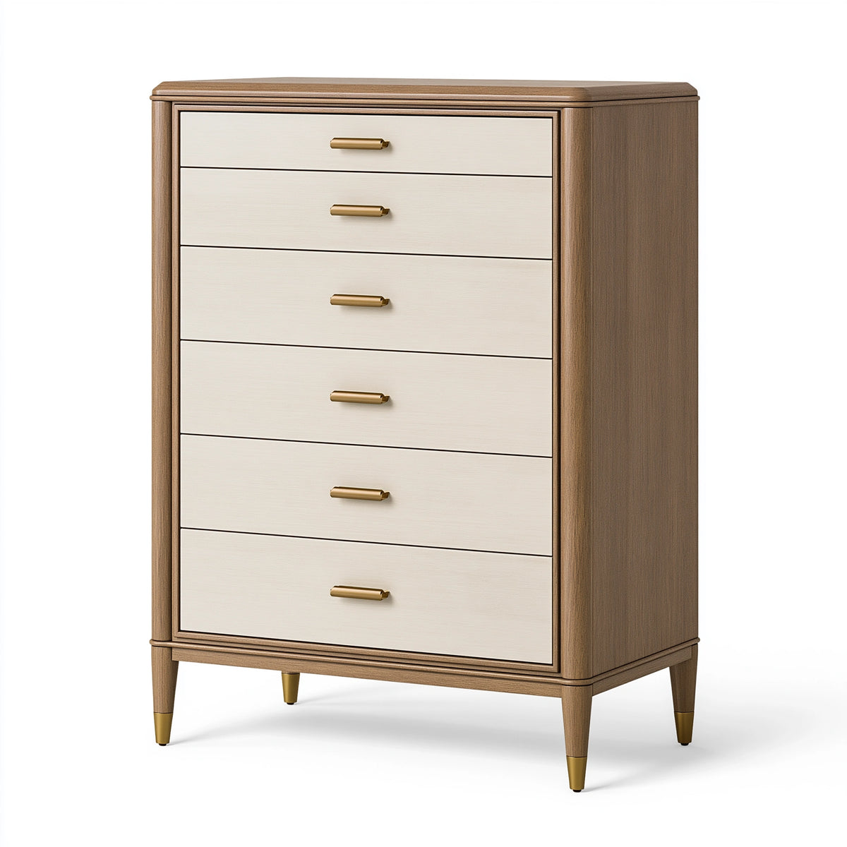 Kommode 80 x 45 x 140 cm in Braun Creme und Gold mit 6 Schubladen im klassischen Stil