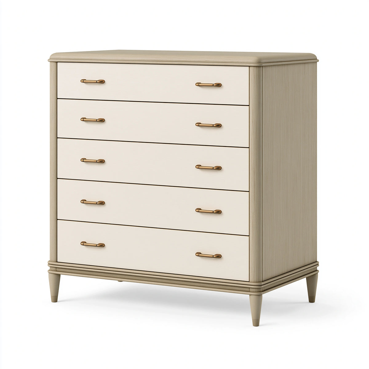 Kommode 90 x 45 x 120 cm aus Holzwerkstoff in Beige mit 5 Schubladen im klassischen Stil