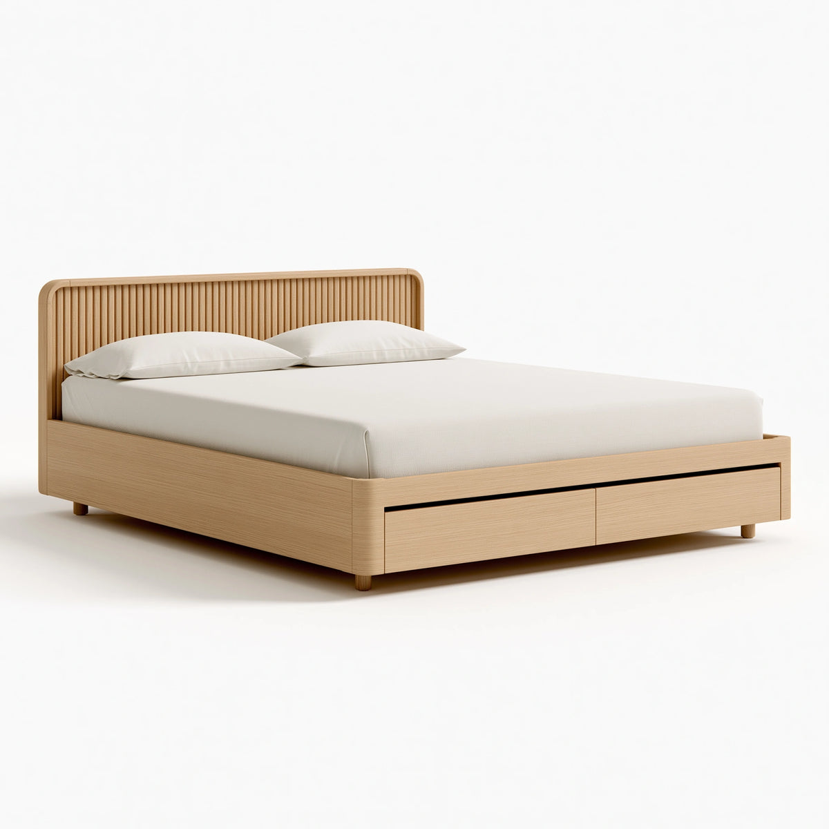 Doppelbett 160 x 200 cm aus Holz natur - Bettgestell mit Schubladen im modernen Stil