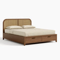 Stauraumbett 160 x 200 cm Holz Rattan Braun mit Schubladen im Naturstil