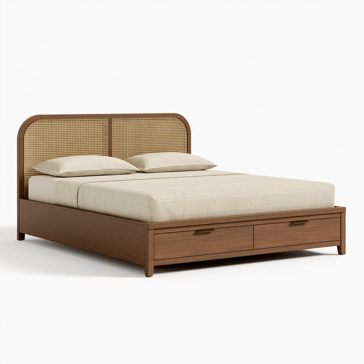 Stauraumbett 160 x 200 cm Holz Rattan Braun mit Schubladen im Naturstil