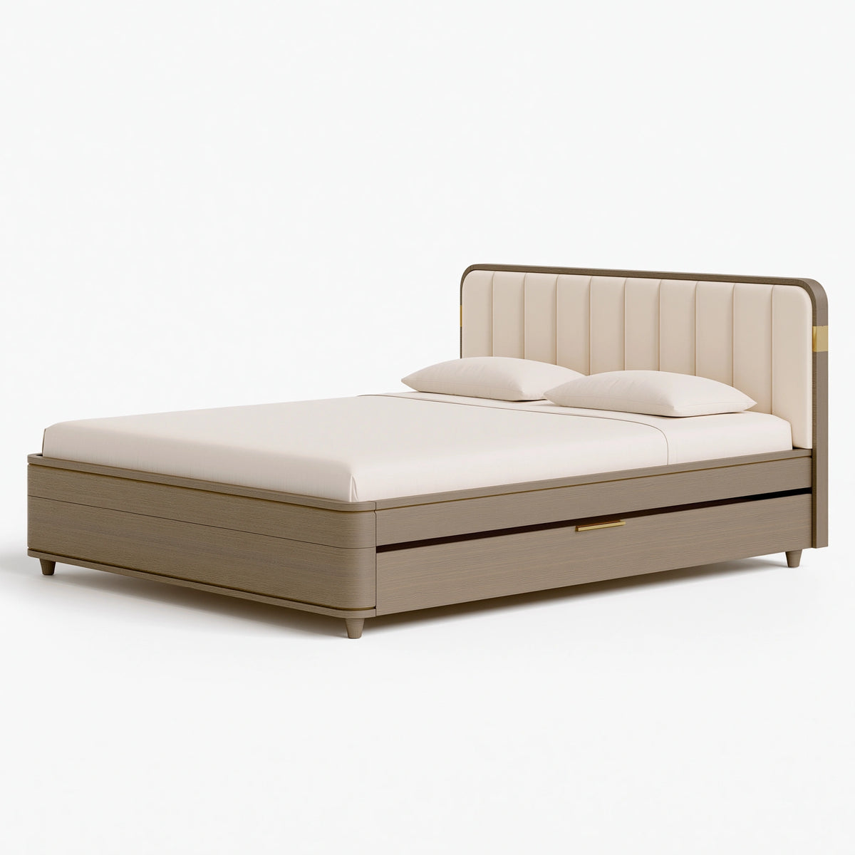 Polsterbett 180 x 200 cm Holz Beige mit Stauraum Modern