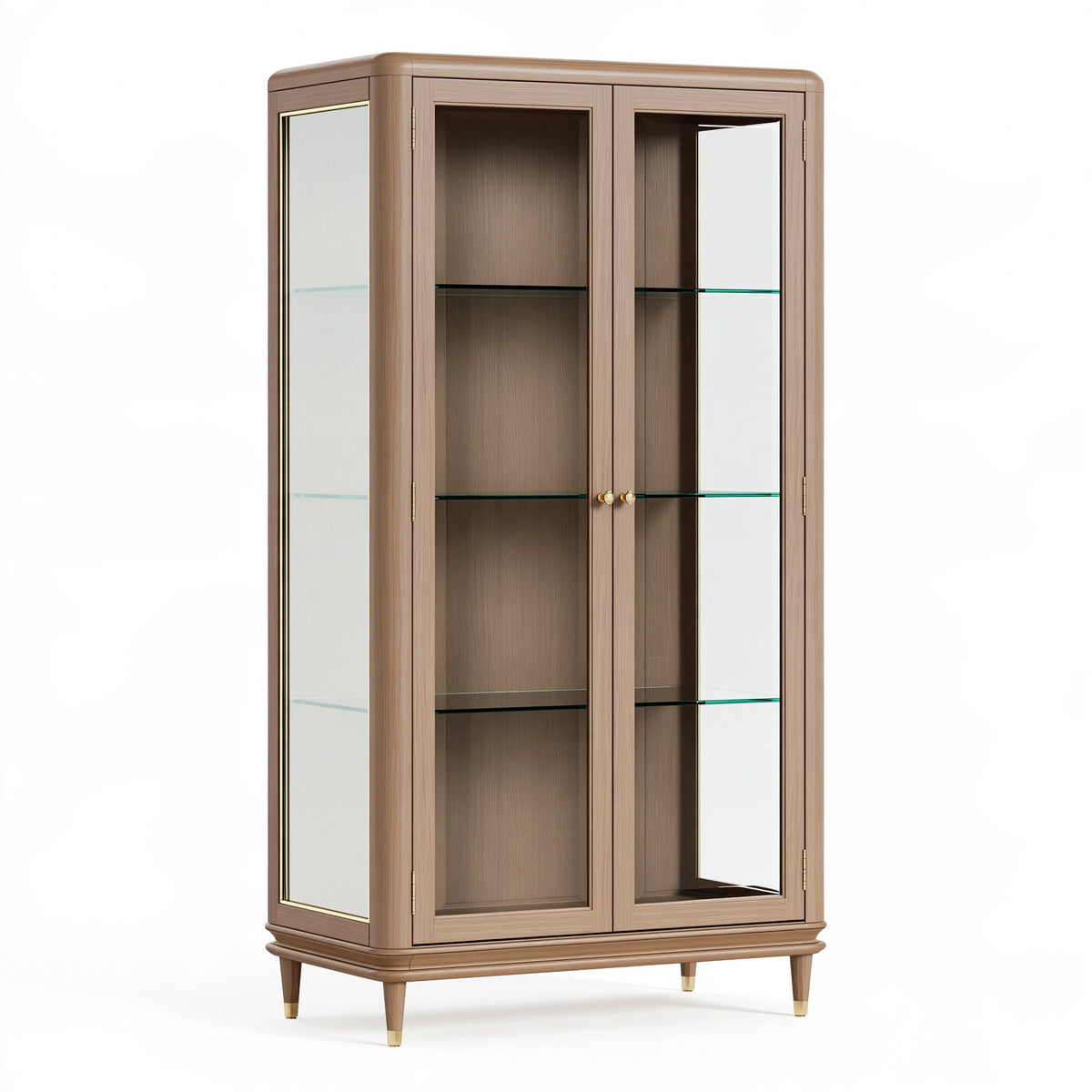 Vitrine 110 x 45 x 190 cm Holz und Glas in Nussbaum - Klassischer Stauraumschrank mit Glastüren