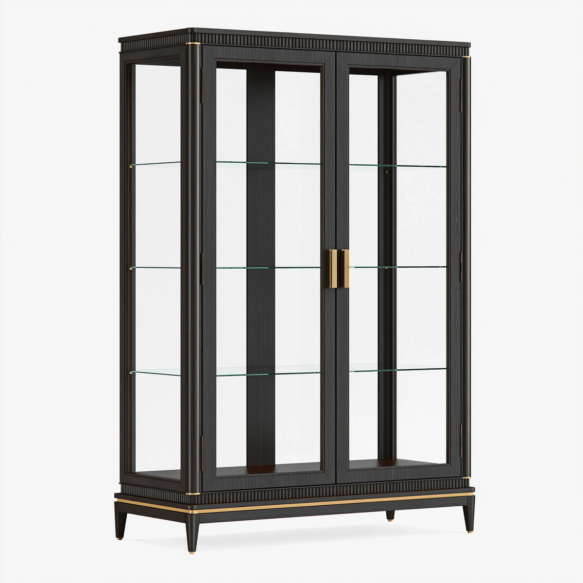 Vitrine 120 x 45 x 200 cm Holz und Glas Schwarz Gold Wohnraum klassisch