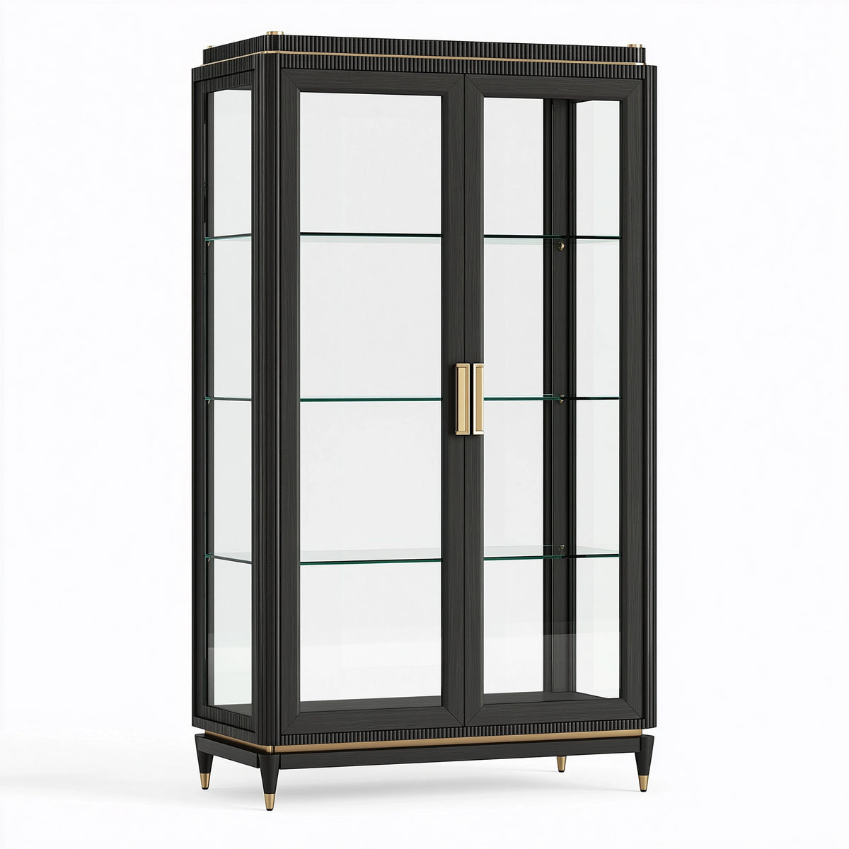 Vitrine 100 x 45 x 190 cm Schwarz Glas Holzwerkstoff mit 2 Türen im modernen Stil