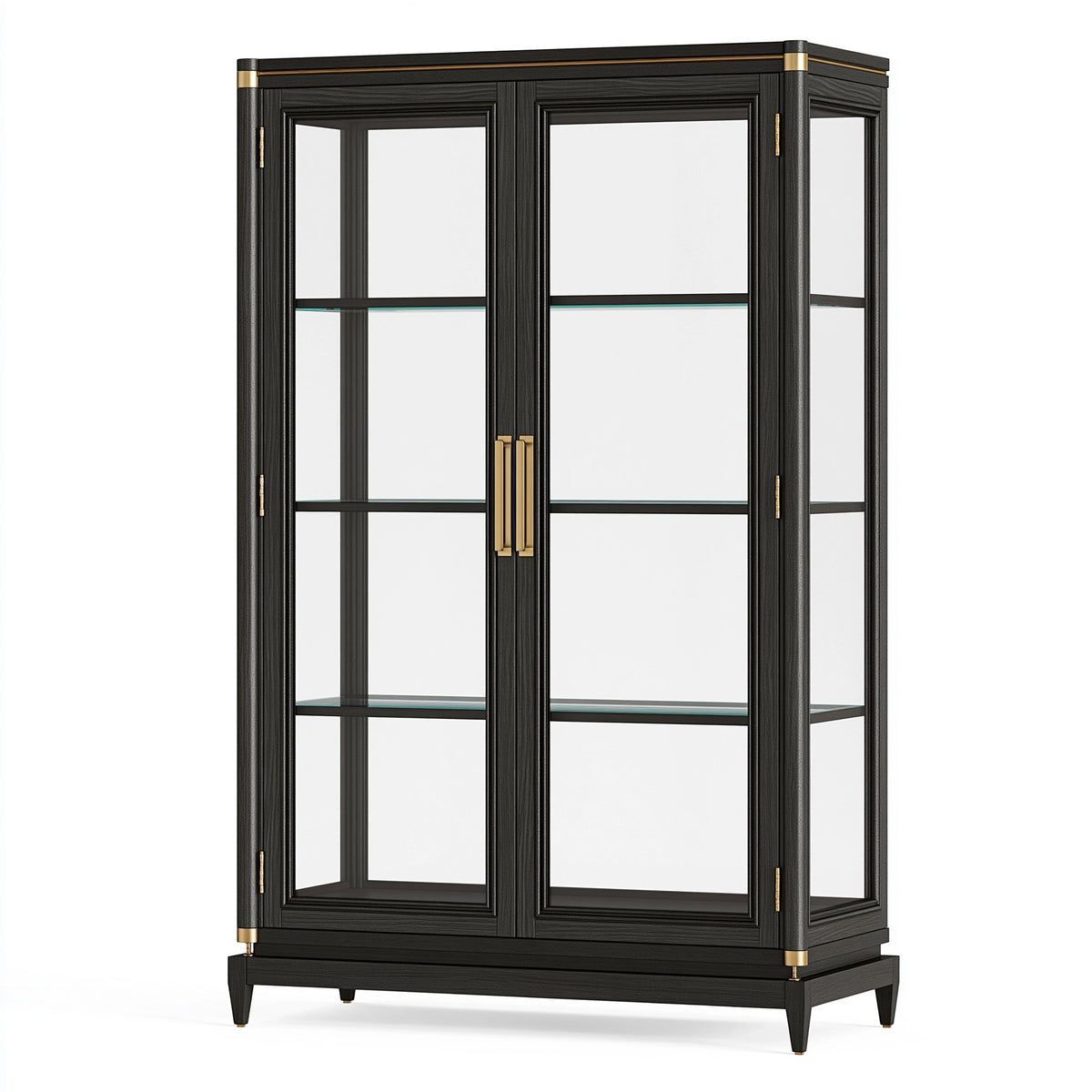 Vitrine 100 x 45 x 190 cm aus Holzwerkstoff und Glas Schwarz Gold klassisch mit 4 Glastüren