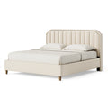 Polsterbett 180 x 200 cm Creme Stoff mit vertikal gestepptem Kopfteil