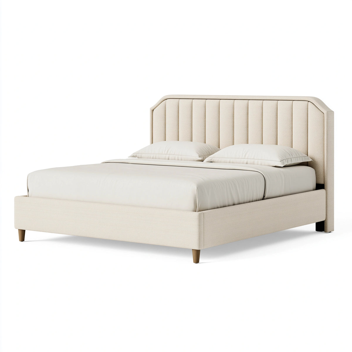 Polsterbett 180 x 200 cm Creme Stoff mit vertikal gestepptem Kopfteil