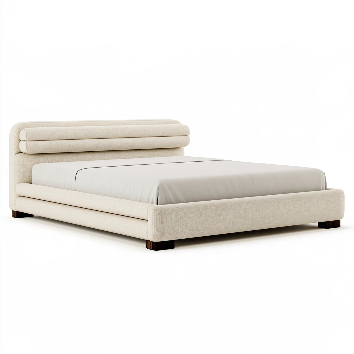 Polsterbett 180 x 200 cm Creme Stoff mit gepolstertem Kopfteil
