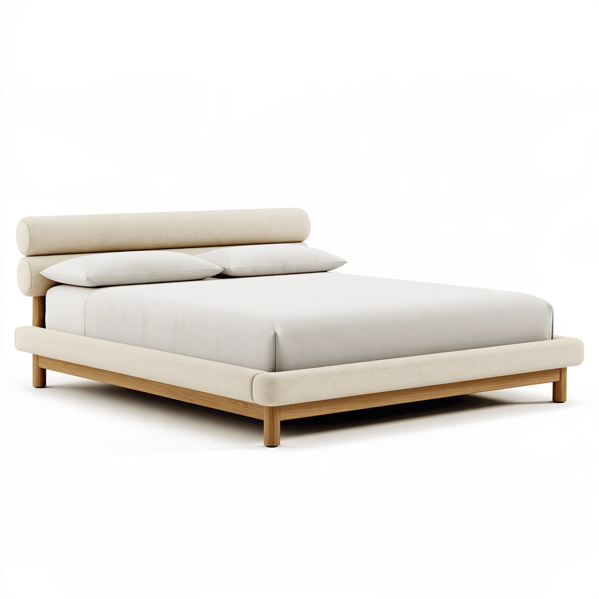 Polsterbett 180x200 cm Creme Stoff und Holz - Doppelbett mit gepolstertem Kopfteil