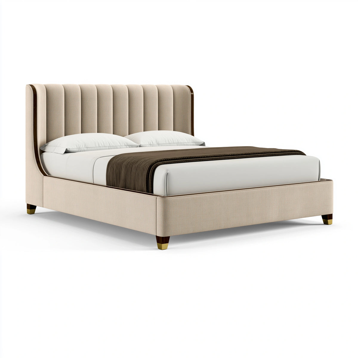 Polsterbett 180 x 200 cm Cremefarben Stoff Modern Gepolstert