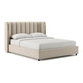 Polsterbett 180 x 200 cm Beige Stoffbett mit vertikal gestepptem Kopfteil