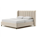 Polsterbett 180 x 200 cm Beige Textilbezug mit gepolstertem Kopfteil