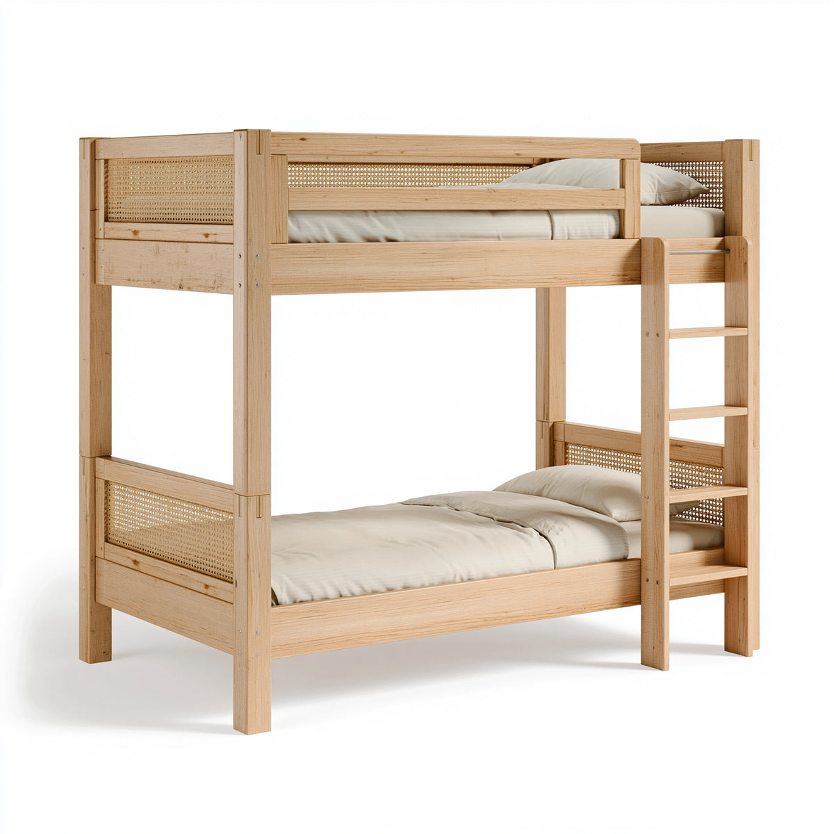 Etagenbett 90 x 200 cm aus Holz und Rattangeflecht Natur mit Leiter